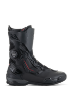 Alpinestars SP-X BOA® motorlaarzen, sportieve motorlaarzen, zwart met rode accenten, BOA® Fit System-draaiknop, middelhoge constructie met panelen van microvezel en mesh, TPU hiel- en teenbescherming, slank ontwerp voor op de weg