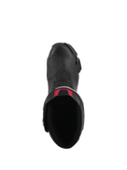 Alpinestars SMX-6 V3 Boots, performance riding boots, Black with Red accents, top-down view showing interior opening and upper microfiber shell, sleek ergonomic design for motorcycle racing