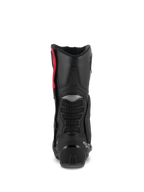 Alpinestars SMX-6 V3 Boots, Performance Riding Boots, Black Silver Red, Rear view showing the TPU calf protector, mesh flex zones, and heel reinforcement, high-performance protective footwear