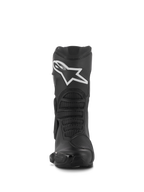 Alpinestars Stella SMX-6 V3 laarzen, performance damesmotorlaarzen, zwart met wit Alpinestars-logo, vooraanzicht met TPU-scheenbeenbeschermer en flexibele mesh-zones, duurzame microvezelconstructie