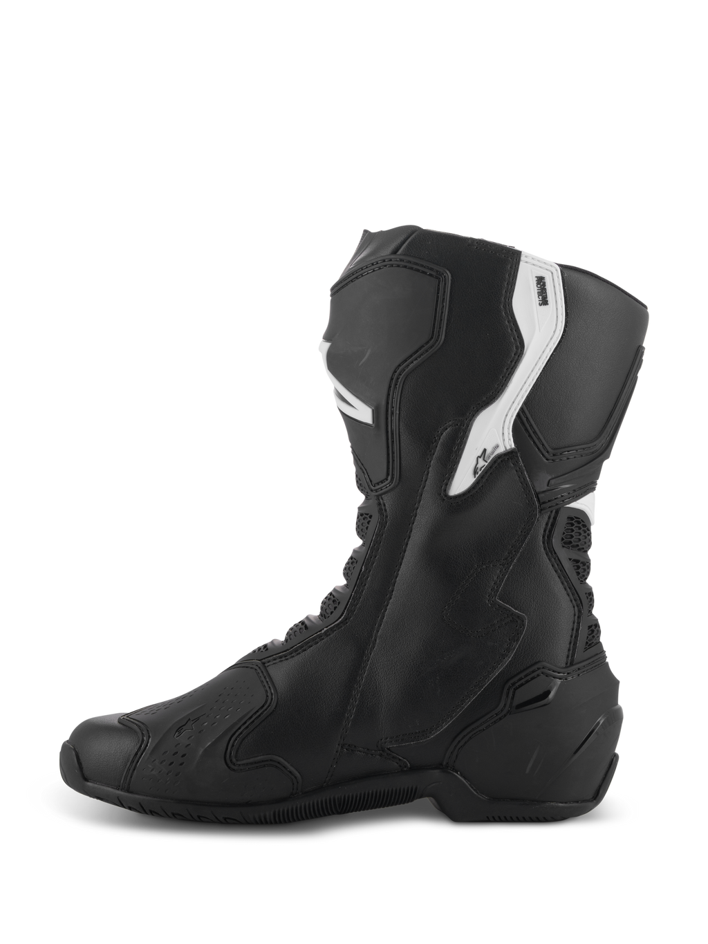 Alpinestars Stella SMX-6 V3 laarzen, performance motorlaarzen voor dames, zwart en wit, binnenzijde met ergonomisch microvezel bovenwerk, TPU-bescherming voor scheenbeen en enkels, flexibele mesh-zones en gestroomlijnd ontwerp voor circuit- en straatgebruik