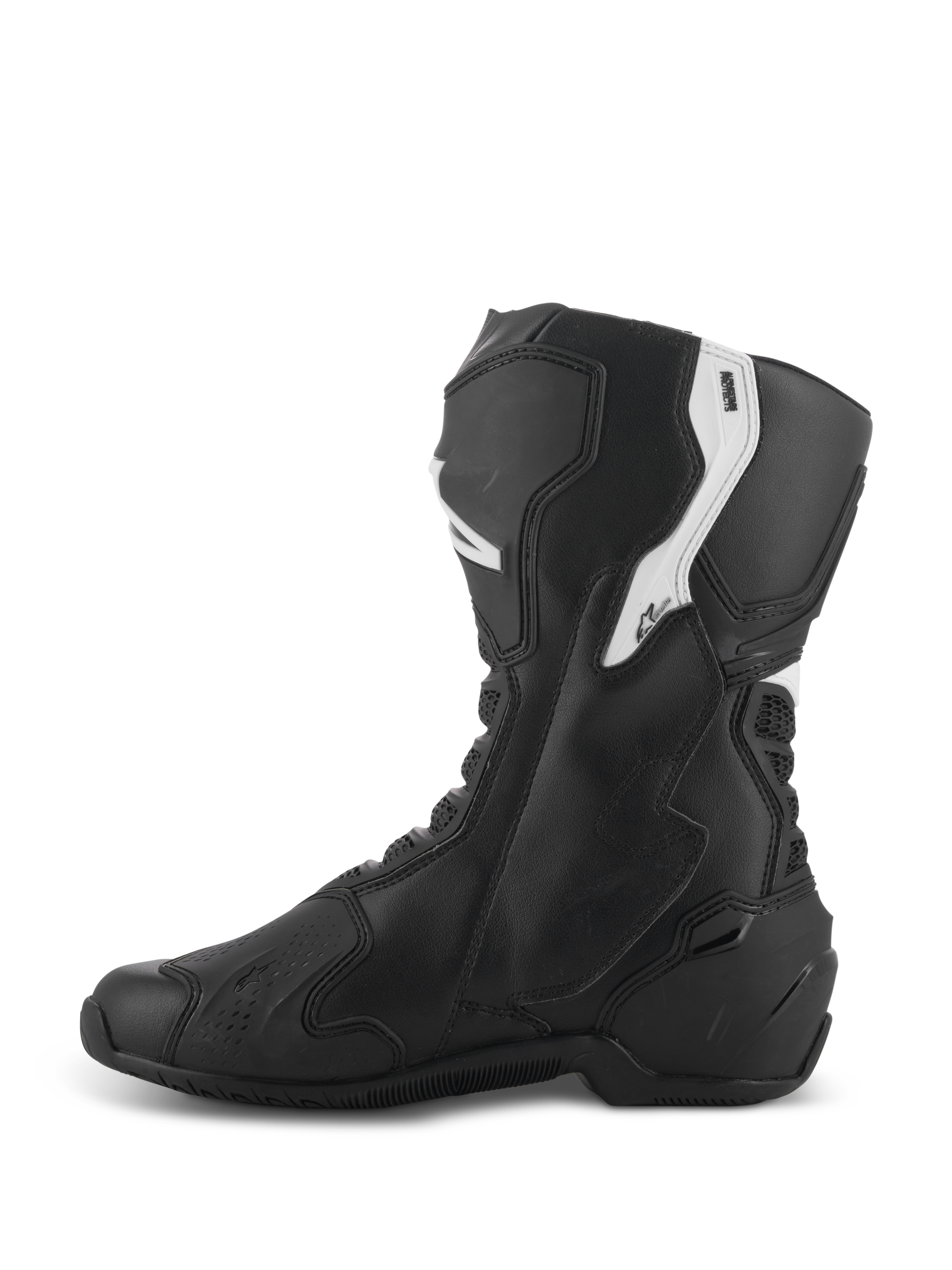 Alpinestars Stella SMX-6 V3 laarzen, performance motorlaarzen voor dames, zwart en wit, binnenzijde met ergonomisch microvezel bovenwerk, TPU-bescherming voor scheenbeen en enkels, flexibele mesh-zones en gestroomlijnd ontwerp voor circuit- en straatgebruik