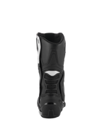 Alpinestars Stella SMX-6 V3 laarzen, motorlaarzen voor dames, zwart en wit, achteraanzicht met TPU-hielbeschermer en flexibele accordeonpanelen, duurzaam prestatiegericht ontwerp