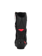 Alpinestars Stella SMX-6 V3 laarzen, Black White Diva Pink, achteraanzicht met zwarte microvezelconstructie, roze TPU-accenten op de kuit en hiel, geïntegreerde mesh-ventilatie voor sportieve rijprestaties