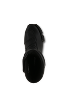 Alpinestars SMX S laarzen, zwarte motorlaarzen, bovenaanzicht kijkend in de opening, volledig zwarte microvezelconstructie met verstevigd schakelvlak en ergonomisch beschermend ontwerp