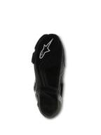 Alpinestars SMX S laarzen, zwart, onderaanzicht van de zool met getextureerd rubbermengsel en wit Alpinestars-logo, performance motorrace-schoeisel