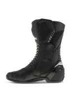 Alpinestars SMX S laarzen, motorlaarzen, zwart op zwart, zijprofiel, met duurzaam microvezel bovenwerk, PU scheenbeen- en hielbeschermers, ergonomisch ontwerp voor sportief rijden en straatgebruik