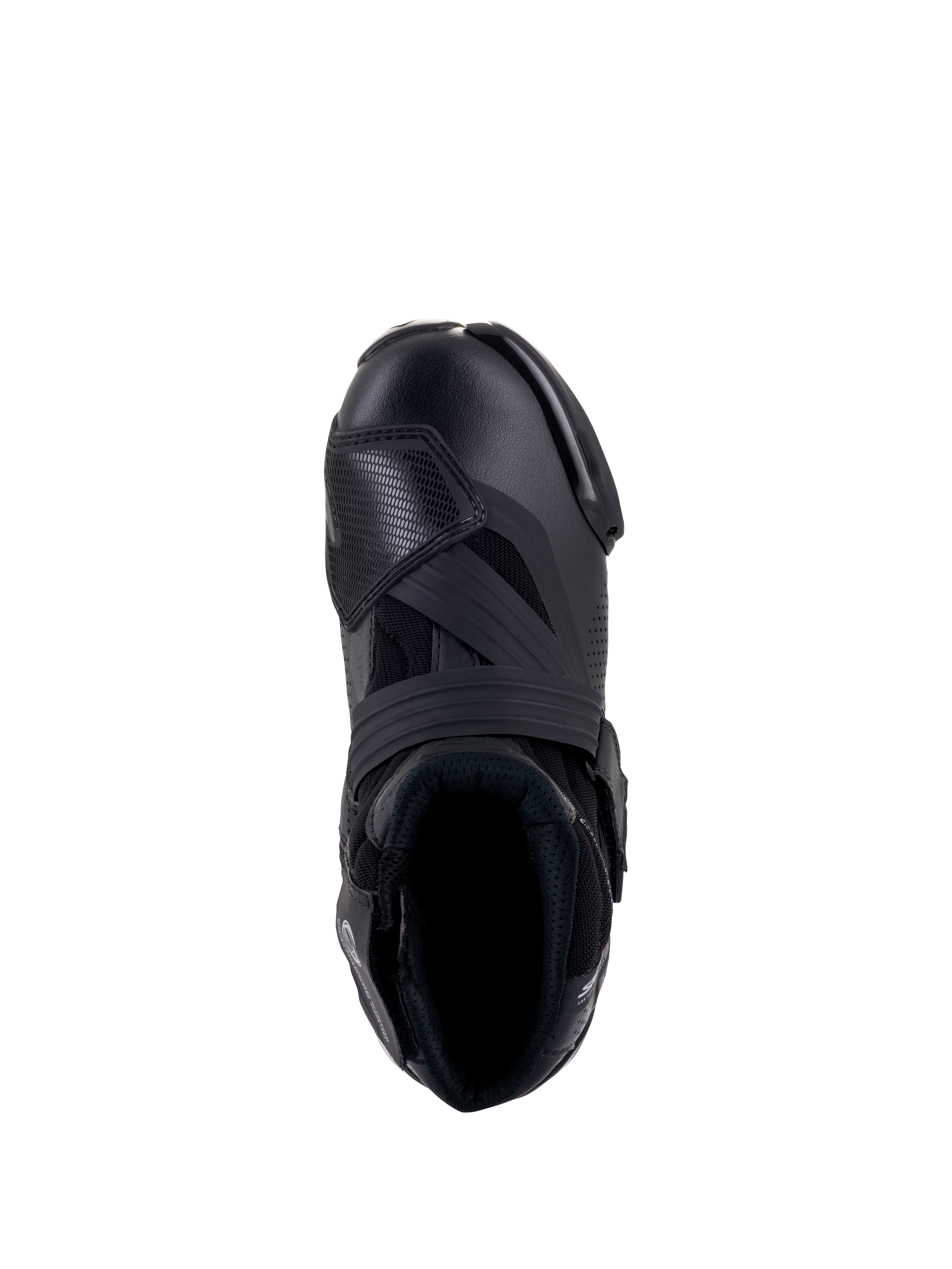 Alpinestars SMX-1 R V2 Vented Boots, Black, top-down view showing the ventilated microfiber upper, TPU shift pad, and ergonomic collar for performance riding.