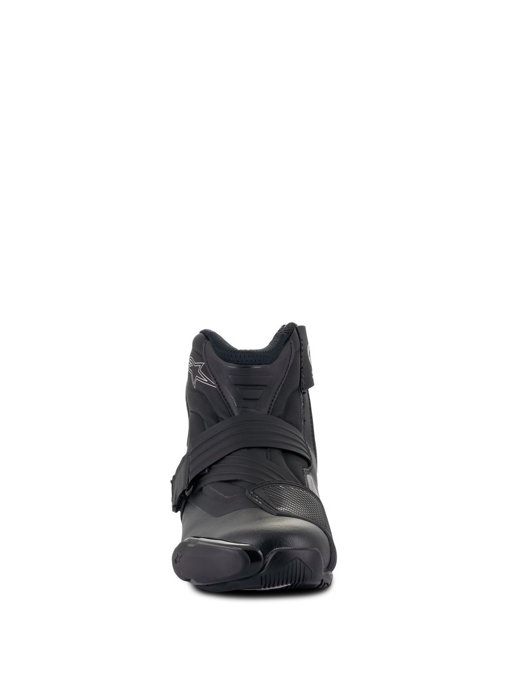 Alpinestars Stella SMX-1 R V2 dames motorlaarzen, laag uitgesneden performance motorlaars, zwart, vooraanzicht, voorzien van microvezel bovenwerk, TPU-schakelpad en ergonomische sluitriem, sportief ontwerp