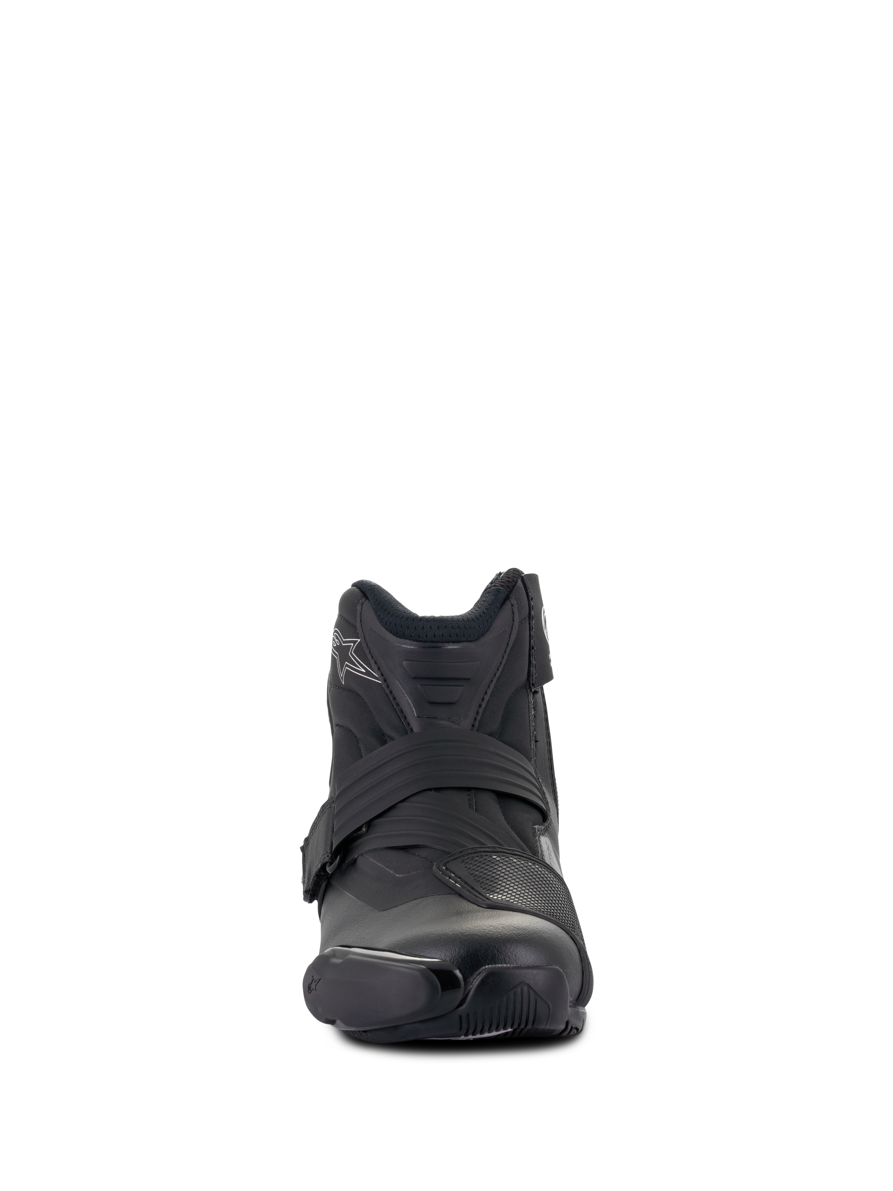 Alpinestars Stella SMX-1 R V2 dames motorlaarzen, laag uitgesneden performance motorlaars, zwart, vooraanzicht, voorzien van microvezel bovenwerk, TPU-schakelpad en ergonomische sluitriem, sportief ontwerp