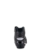 Alpinestars Stella SMX-1 R V2 dames motorlaarzen, lage motorlaarzen, zwart, achteraanzicht met versterkte TPU-hielkap en grijs Alpinestars-logo, hoogwaardige rijschoenen