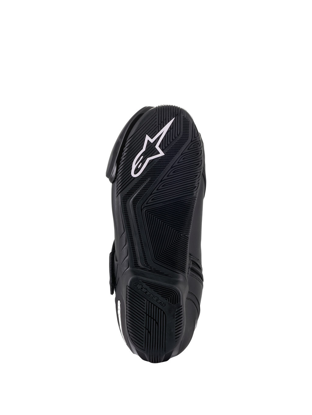 Alpinestars Stella SMX-1 R V2 dameslaarzen, zwart, onderaanzicht van de rubberen zool met grippatroon en wit Alpinestars sterlogo, technische motorlaarzen