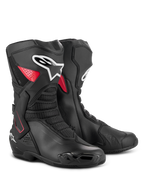 Alpinestars SMX-6 V3 Drystar Boots, Waterproof Performance Riding Boots, Black and Red, featuring a TPU lateral ankle brace, reinforced shin plate, and microfiber construction for track and street riding