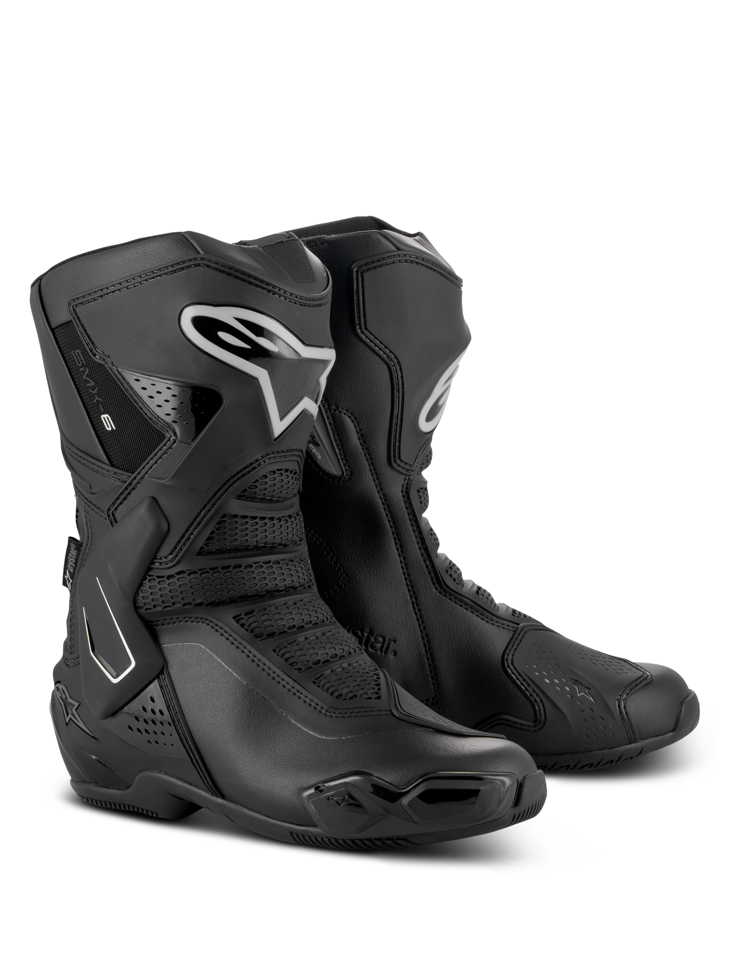 Alpinestars Stella SMX-6 V3 Drystar laarzen, motorlaarzen voor dames, zwart en zilver, waterdicht microvezel bovenwerk met TPU-bescherming, race-afgeleid ontwerp voor circuit en straat