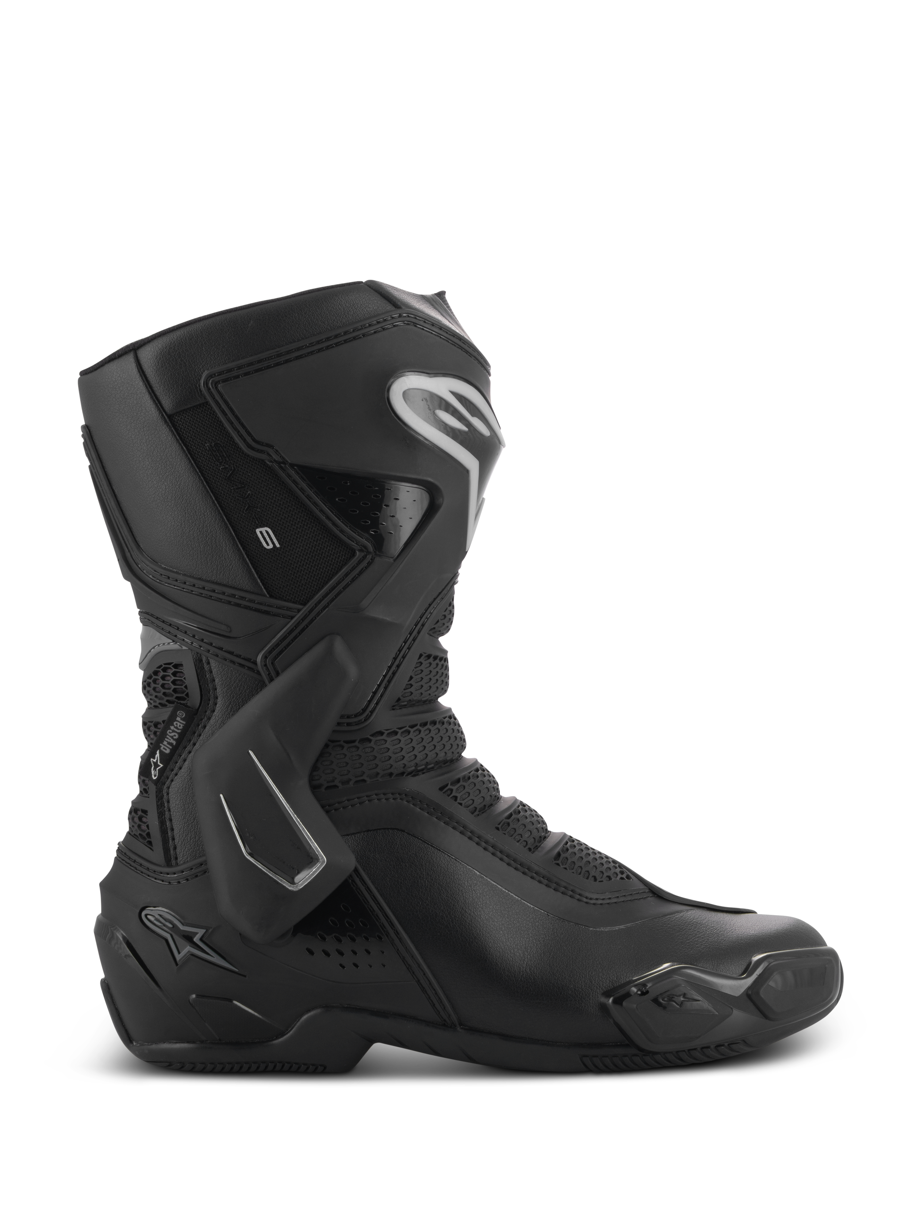 Alpinestars Stella SMX-6 V3 Drystar laarzen, dames motorlaarzen, zwart met zilveren accenten, waterdicht Drystar-membraan, voorzien van TPU-scheenplaat, enkelbescherming en teenslider, hoogwaardige motoruitrusting
