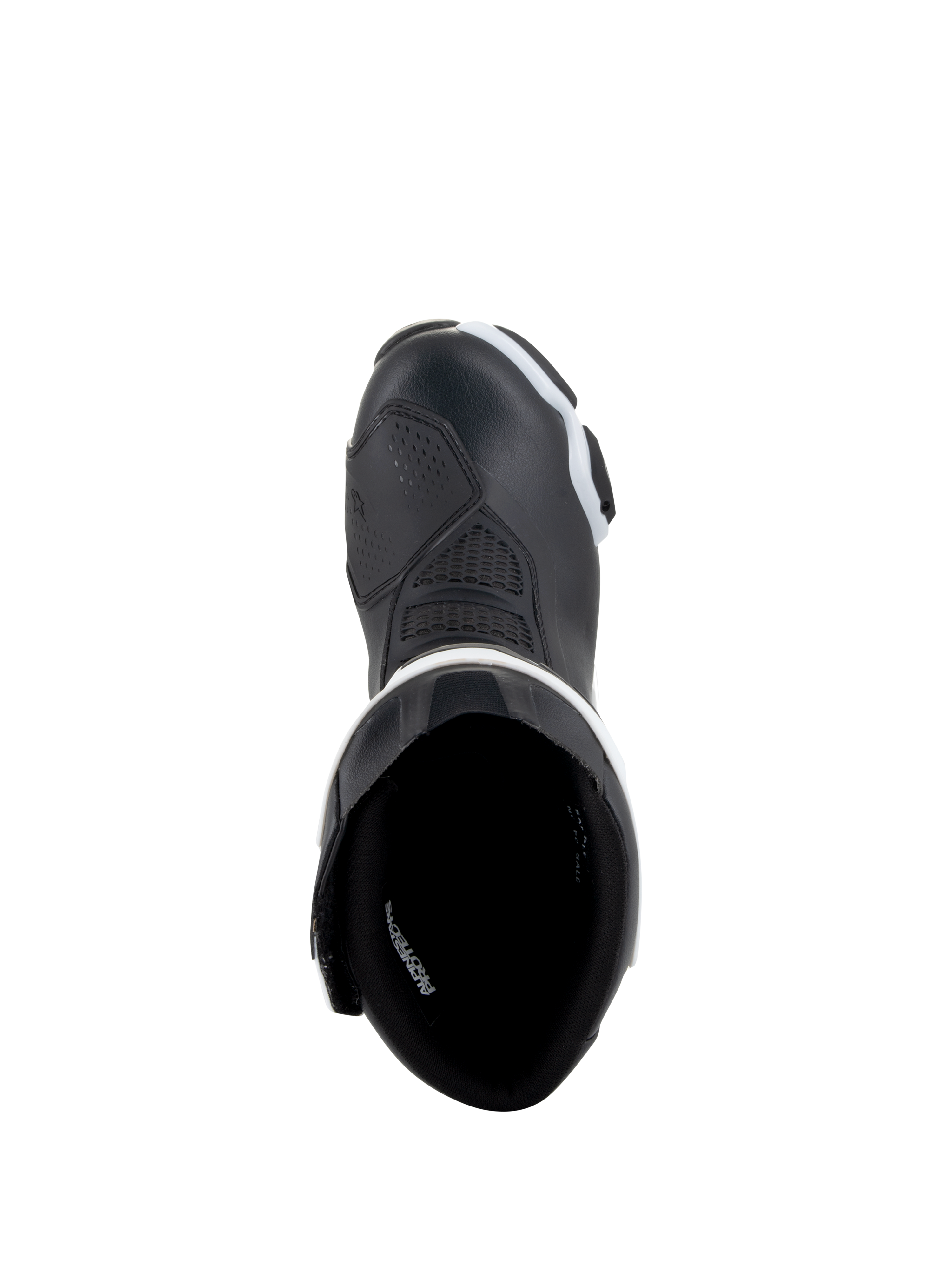 Alpinestars Stella SMX-6 V3 Drystar® laarzen, motorlaarzen voor dames, zwart en wit, bovenaanzicht met binnenvoering en versterkte neus, waterdichte microvezelconstructie voor circuit- en straatgebruik