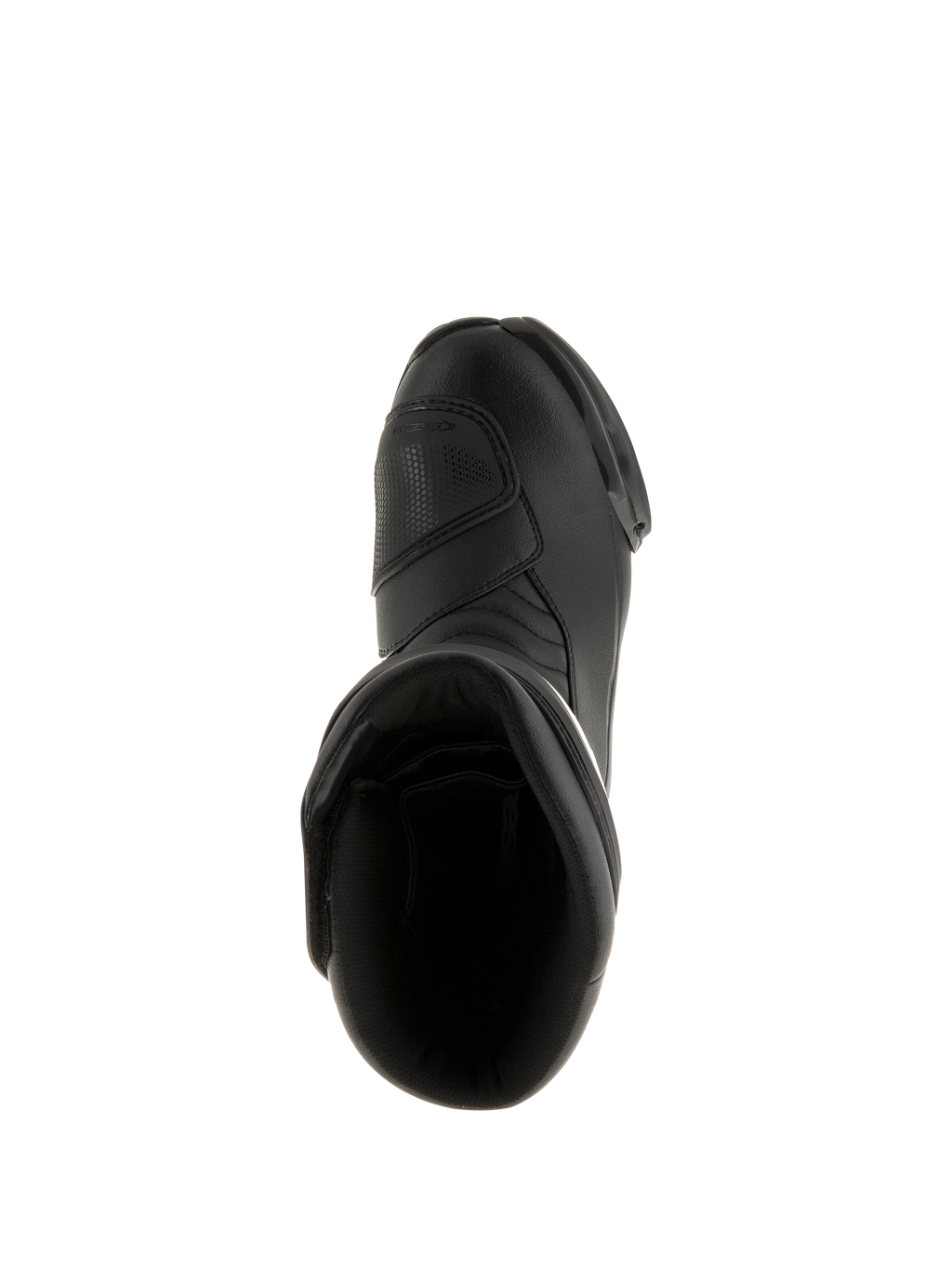 Alpinestars SMX S Waterproof laarzen, zwart, bovenaanzicht met de interne opening en het duurzame bovenwerk van microvezel, sport-touring motorlaarzen