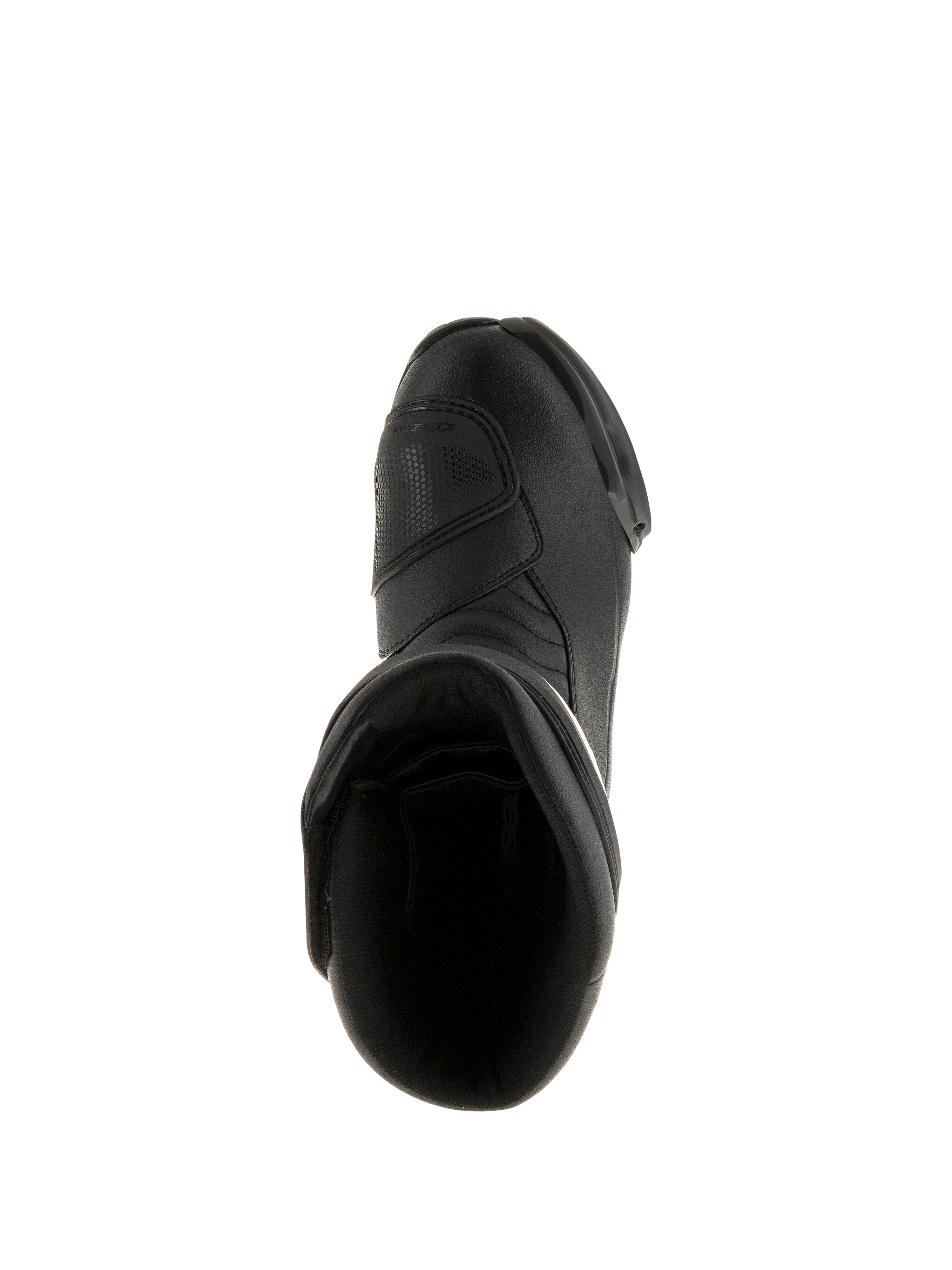 Alpinestars SMX S Waterproof laarzen, zwart, bovenaanzicht met de interne opening en het duurzame bovenwerk van microvezel, sport-touring motorlaarzen