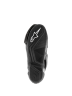 Alpinestars SMX S Waterproof Boots, motorlaarzen, zwart, zicht op de getextureerde rubberen zool met wit Astar-logo en waterafvoerend loopvlakpatroon