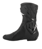 Alpinestars SMX Plus V2 GORE-TEX laars, performance motorlaars, zwart en zilver, zijprofiel met geavanceerde microvezelconstructie, Multi-Link Control enkelsysteem en flexibele accordeonpanelen voor sport- en toerrijders.
