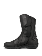 Alpinestars Web GORE-TEX laarzen, touring motorlaarzen, zwart, zijaanzicht met lederen constructie, zijdelingse instap met grote sluitklep en accordeon flexzones aan de achterzijde voor beweeglijkheid.