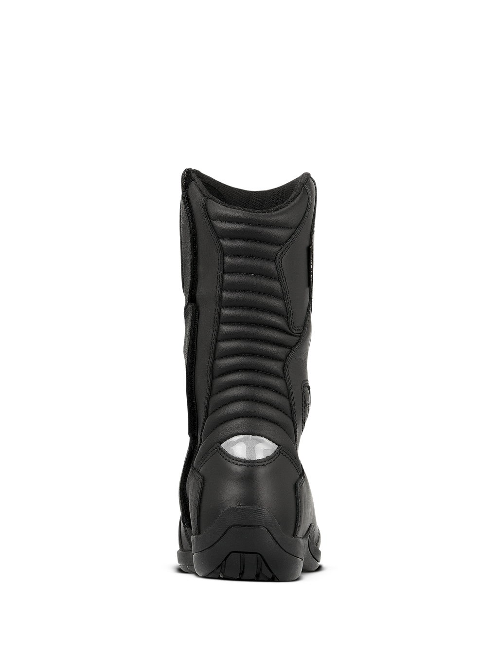Alpinestars Web GORE-TEX laarzen, waterdichte motor tourlaarzen, zwart, achteraanzicht met geribbelde accordeon flex-zones en een reflecterende hielinzet voor zichtbaarheid 's nachts, duurzame leren constructie met een robuuste zool