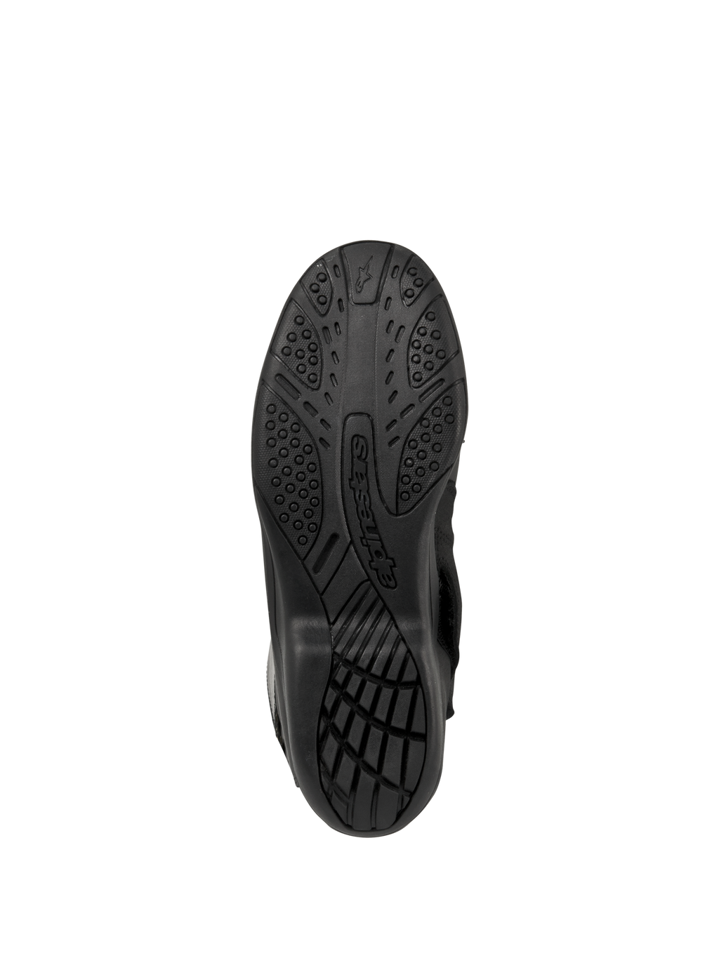 Alpinestars Web GORE-TEX laarzen, motor touringlaarzen, zwart, onderaanzicht van de zool met rubberen profiel voor grip en Alpinestars-branding