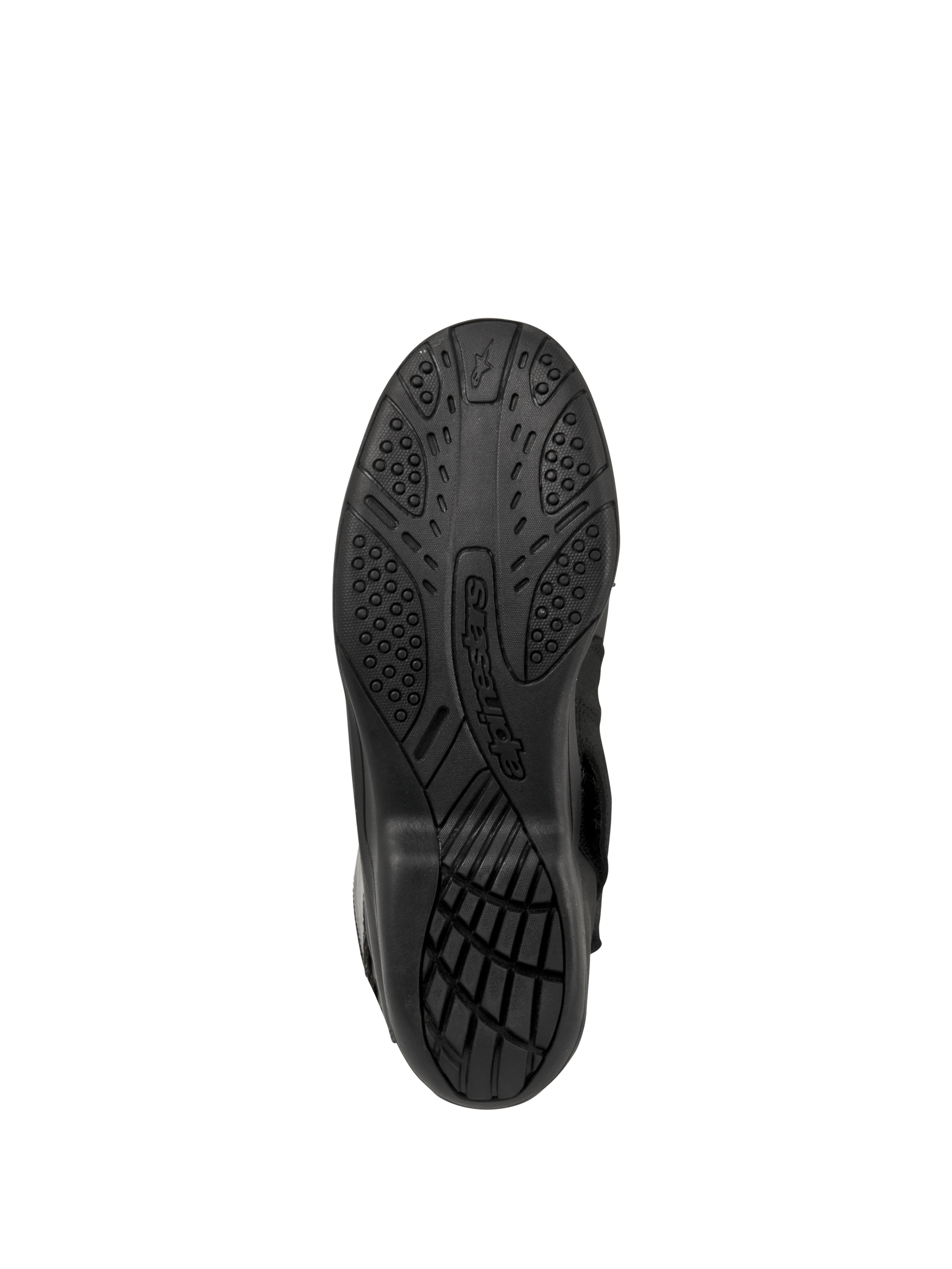 Alpinestars Web GORE-TEX laarzen, motor touringlaarzen, zwart, onderaanzicht van de zool met rubberen profiel voor grip en Alpinestars-branding