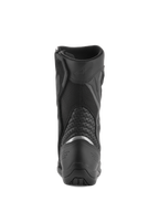 Alpinestars Air Plus V2 GORE-TEX laarzen, motortouringlaarzen, zwart, achteraanzicht van de hiel en kuit, met zilveren reflecterend inzetstuk, geperforeerde lederen accordeonpanelen en ademende meshconstructie