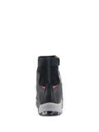 Alpinestars CR-8 GORE-TEX Shoes, Waterproof Riding Shoes, Black Mid Gray and Bright Red, rear view highlighting high-cut elasticated collar, reinforced heel counter, and gray midsole.