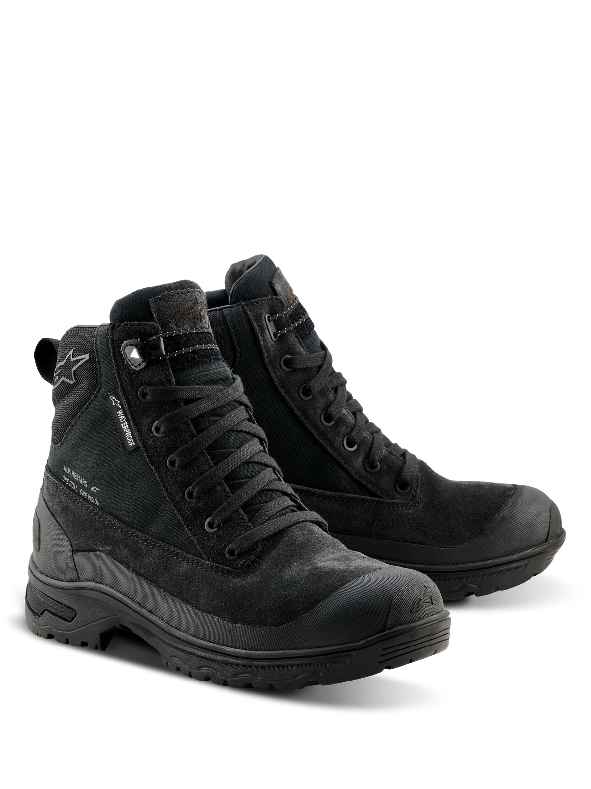 Alpinestars Woman Judy Waterproof Boots, zwarte motorlaarzen, op gevechtslaarzen geïnspireerd ontwerp met vetersluiting, voorzien van een waterproof label, suède en textiel constructie en een duurzame rubberen zool voor rij- en loopcomfort