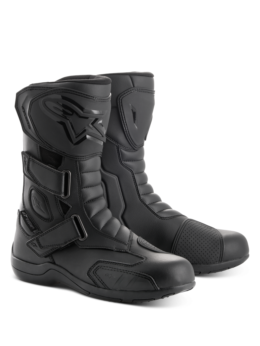 Alpinestars Radon Drystar® laarzen, motor touringlaarzen, zwart, met drie verstelbare klittenbandsluitingen, TPU-scheenplaat met logo in reliëf en een verstevigd schakelvlak, duurzame microvezelconstructie voor weg- en adventure-ritten