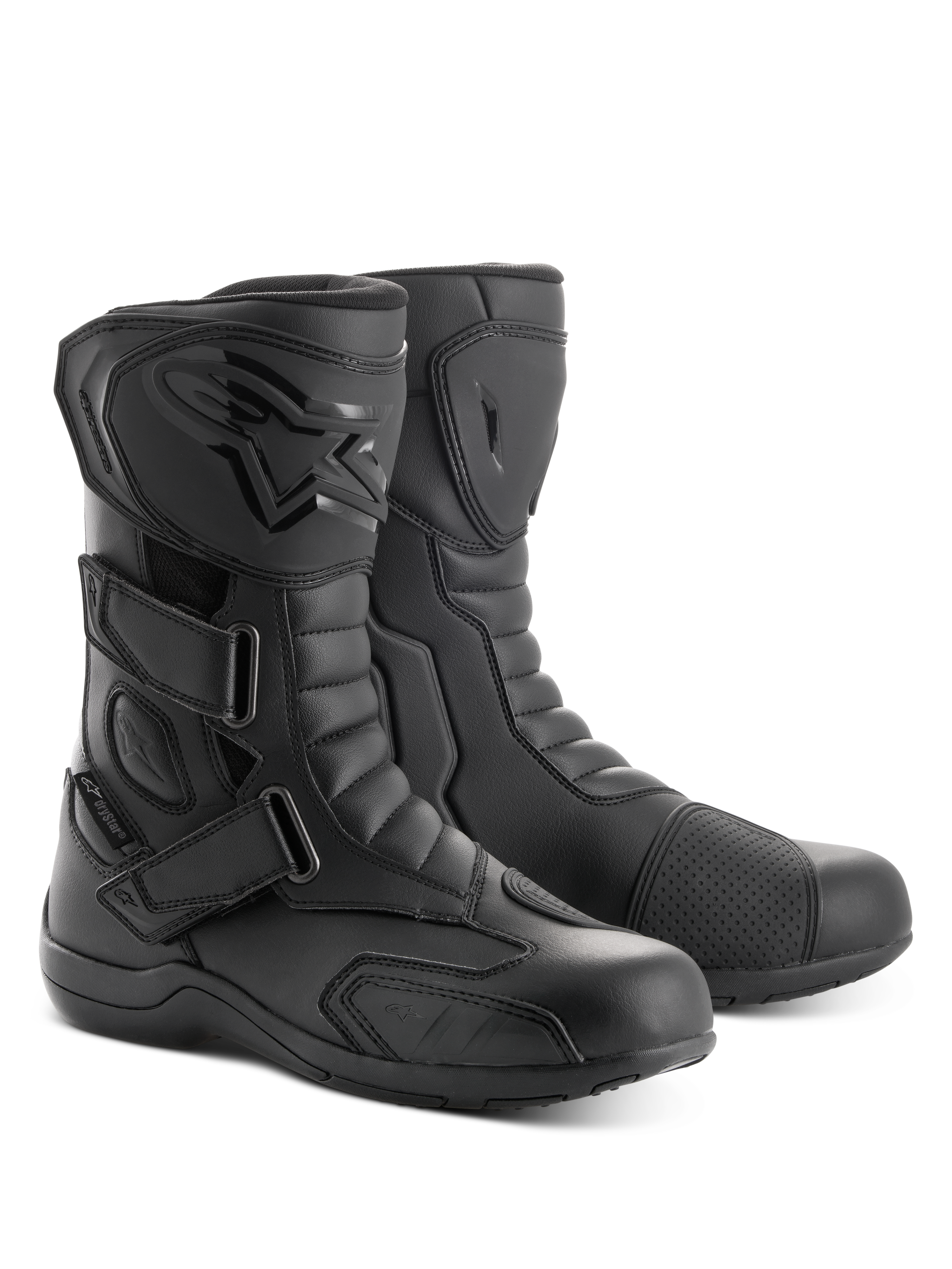 Alpinestars Radon Drystar® laarzen, motor touringlaarzen, zwart, met drie verstelbare klittenbandsluitingen, TPU-scheenplaat met logo in reliëf en een verstevigd schakelvlak, duurzame microvezelconstructie voor weg- en adventure-ritten