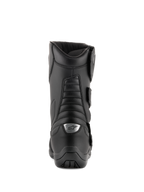 Alpinestars Radon Drystar® laarzen, zwart, tourmotorlaarzen, achteraanzicht met accordeon flex-zones en zilveren logo op de hiel, duurzame microvezel constructie
