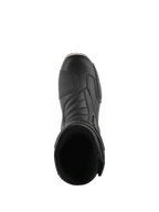 Alpinestars Radon Drystar® laarzen, zwart, bovenaanzicht van motor touringlaarzen met een verstevigd schakelvlak en ergonomische teenbox, strak synthetisch materiaal voor waterdichte prestaties in alle seizoenen