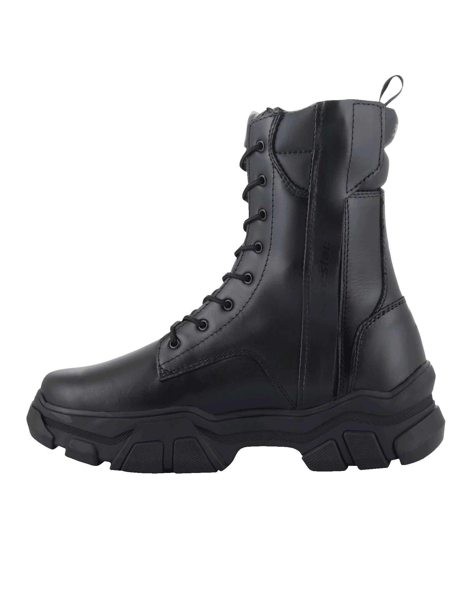 Alpinestars Ava dameslaarzen, zwart volnerf leer, urban motorlaars met verhoogde grove rubberen zool, vetersluiting aan de voorzijde en rits aan de zijkant, beschermend schoeisel voor dames