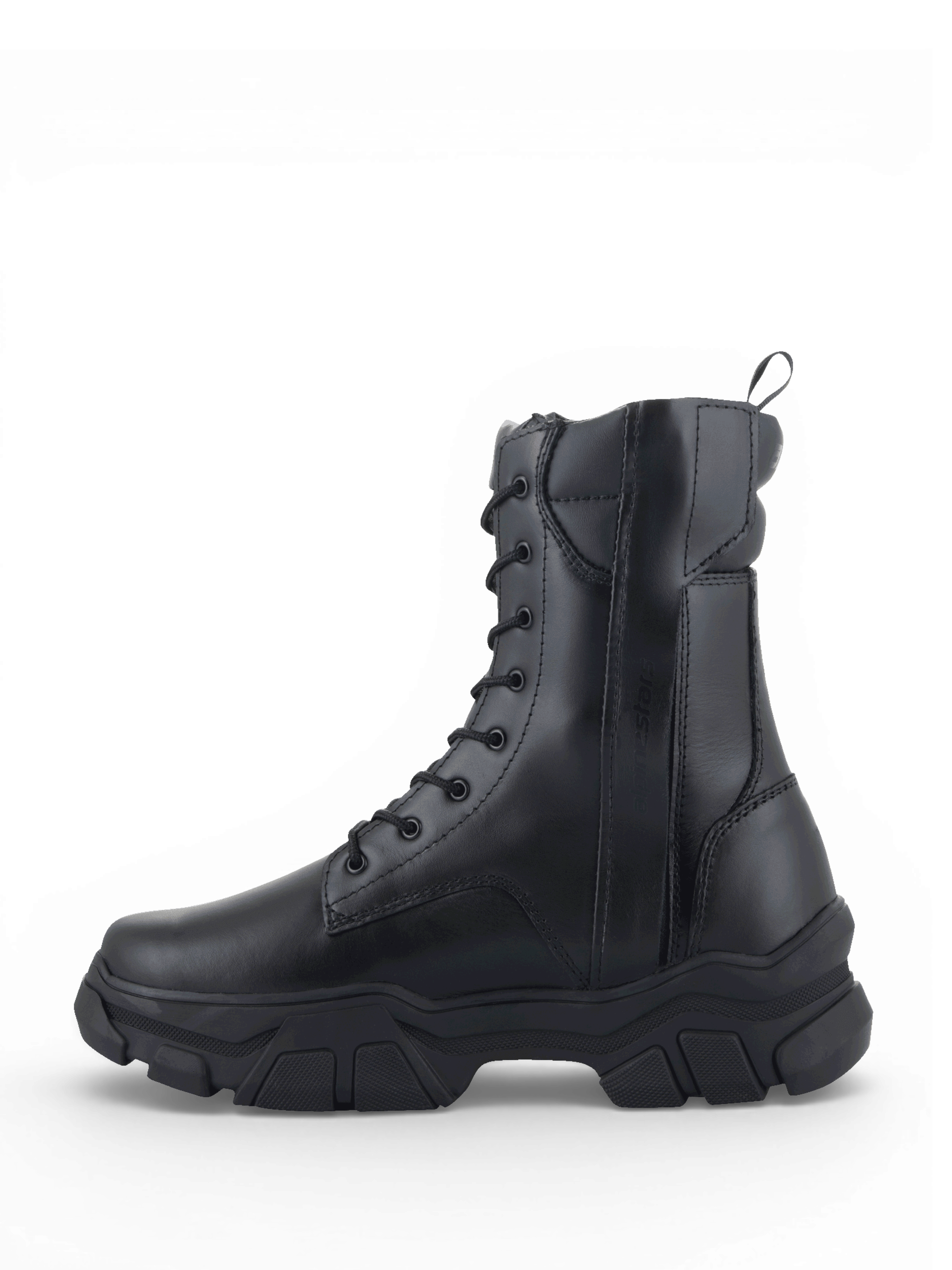 Alpinestars Ava dameslaarzen, zwarte leren urban motorlaarzen met een dikke verhoogde rubberen zool.