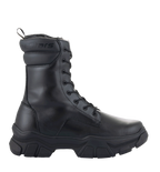 Alpinestars Ava dameslaarzen, urban motorlaarzen, zwart, zijprofiel, grove verhoogde rubberen zool, volnerf lederen constructie, vetersluiting, op utility geïnspireerd ontwerp voor op en naast de motor.