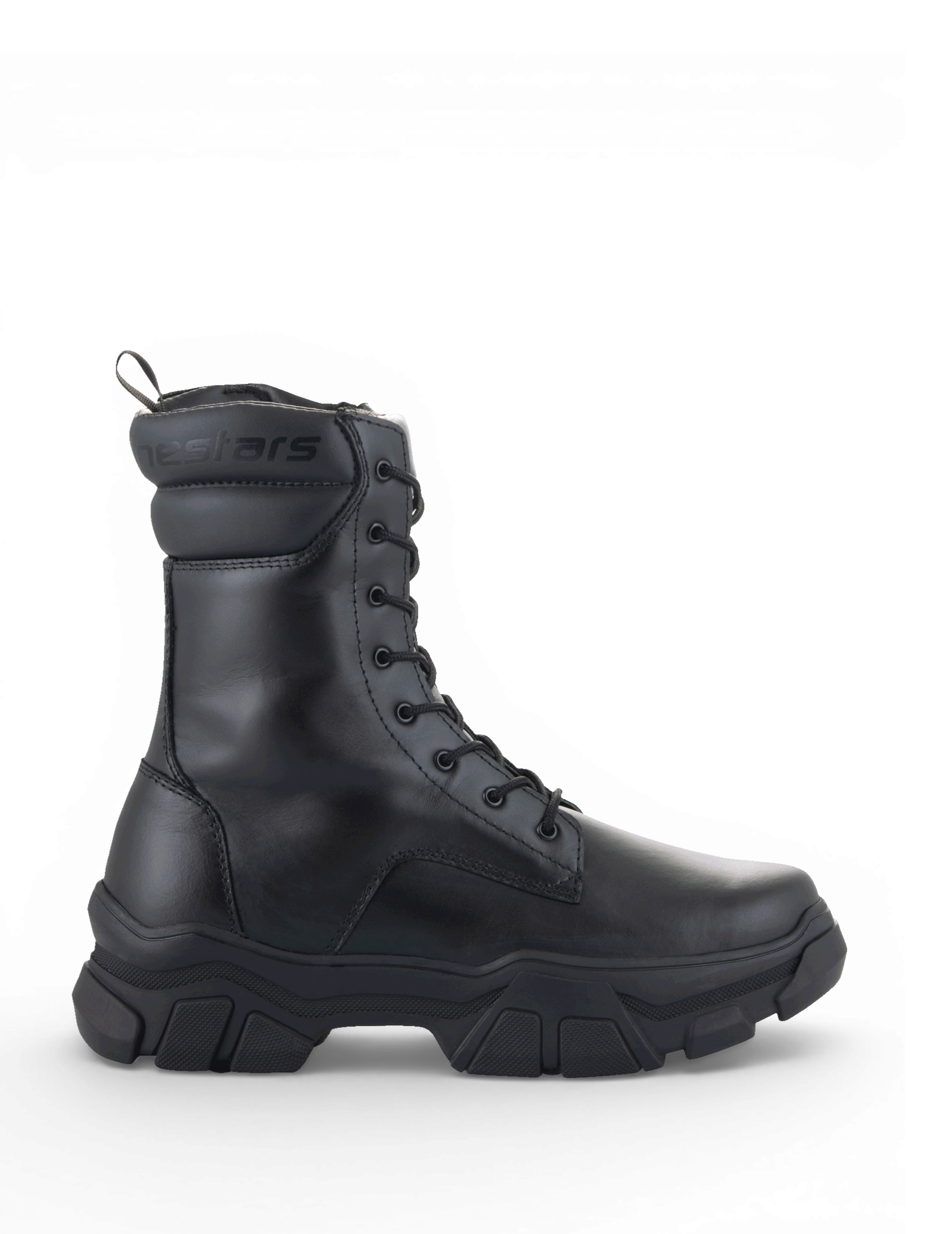 Alpinestars Ava damesmotorlaarzen, urban stijl in zwart leer met een robuuste verhoogde zool, CE-gecertificeerd.