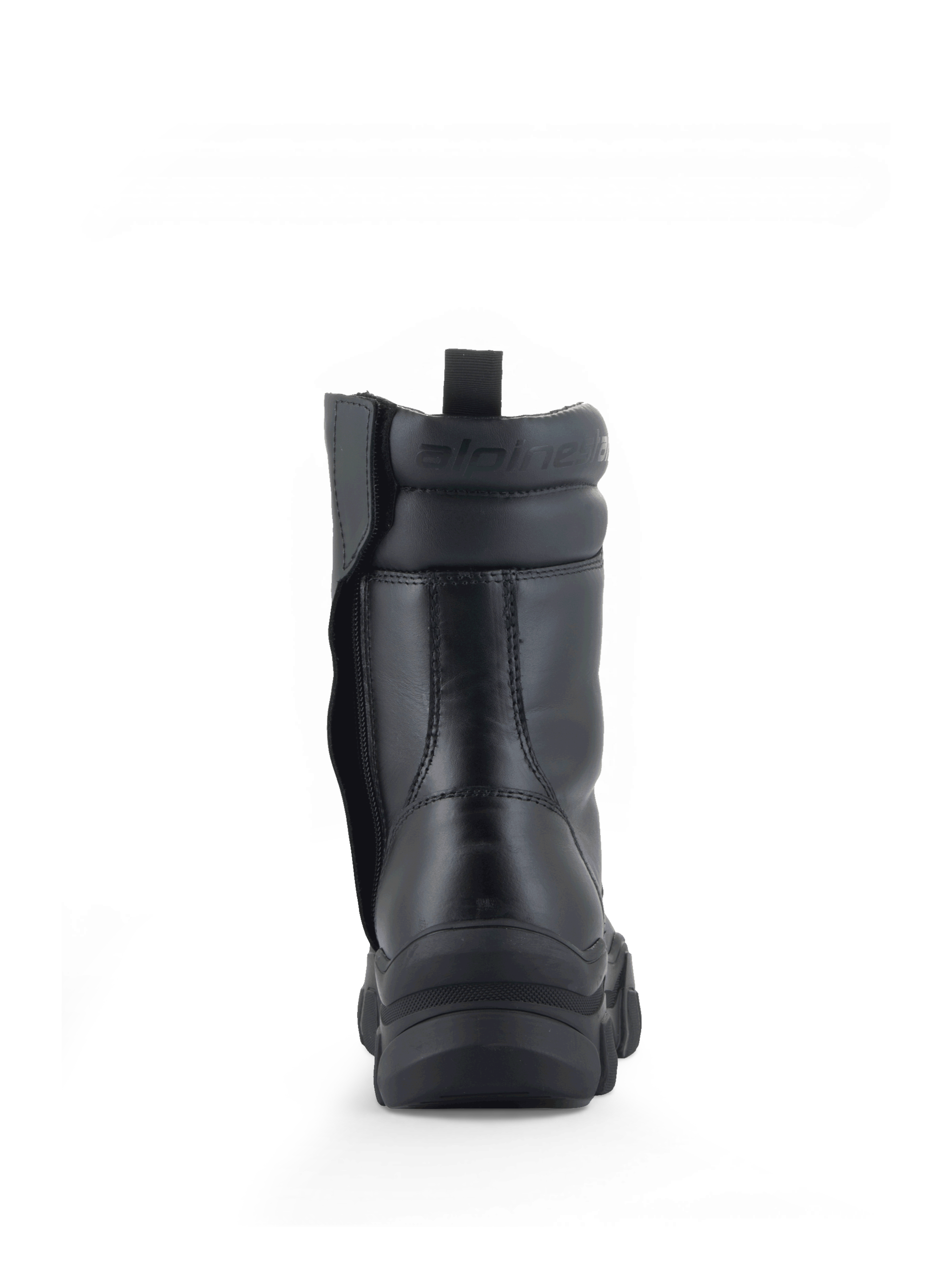 Alpinestars Ava laarzen, zwarte leren urban dames motorlaarzen met een dikke verhoogde zool en zijrits.