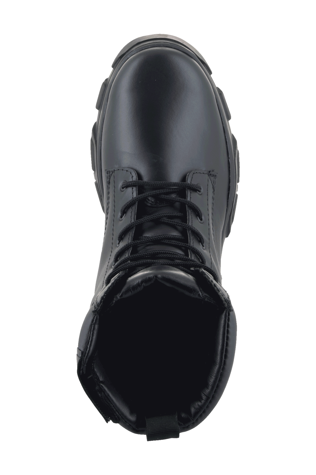 Alpinestars Ava Women Boots, urban motorlaarzen, zwart, bovenaanzicht met vetersluiting en dikke verhoogde rubberen zool, volnerf lederen utility-stijl ontwerp