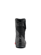 Alpinestars RT-7 Drystar® Boots, Motorcycle Touring Boots, Black and Red, rear view showing padded achilles bellows and sleek construction, waterproof protective footwear for road and adventure
