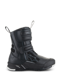 Alpinestars Stella RT-7 Touring Drystar dames motorlaarzen, zwarte motor toerlaarzen, zijaanzicht met drie klittenbandsluitingen, waterdicht bovenwerk van microvezel en textiel, versterkte hiel met sterlogo en duurzame profielzool met witte accenten
