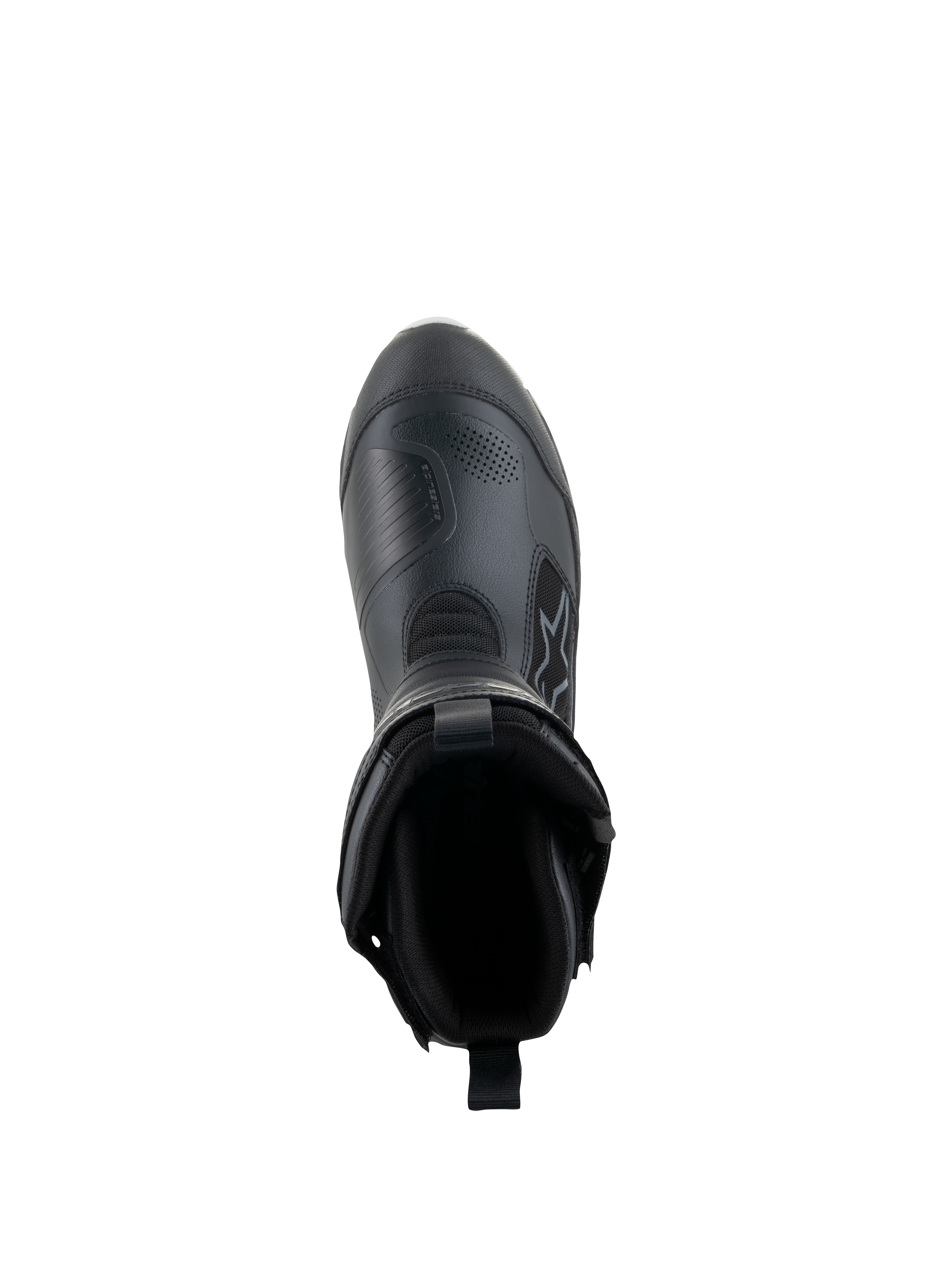 Alpinestars Stella RT-7 Touring Drystar® dameslaarzen, zwart, bovenaanzicht met de opening van de laars en de binnenvoering, geavanceerde constructie van microvezel en textiel voor adventure touring