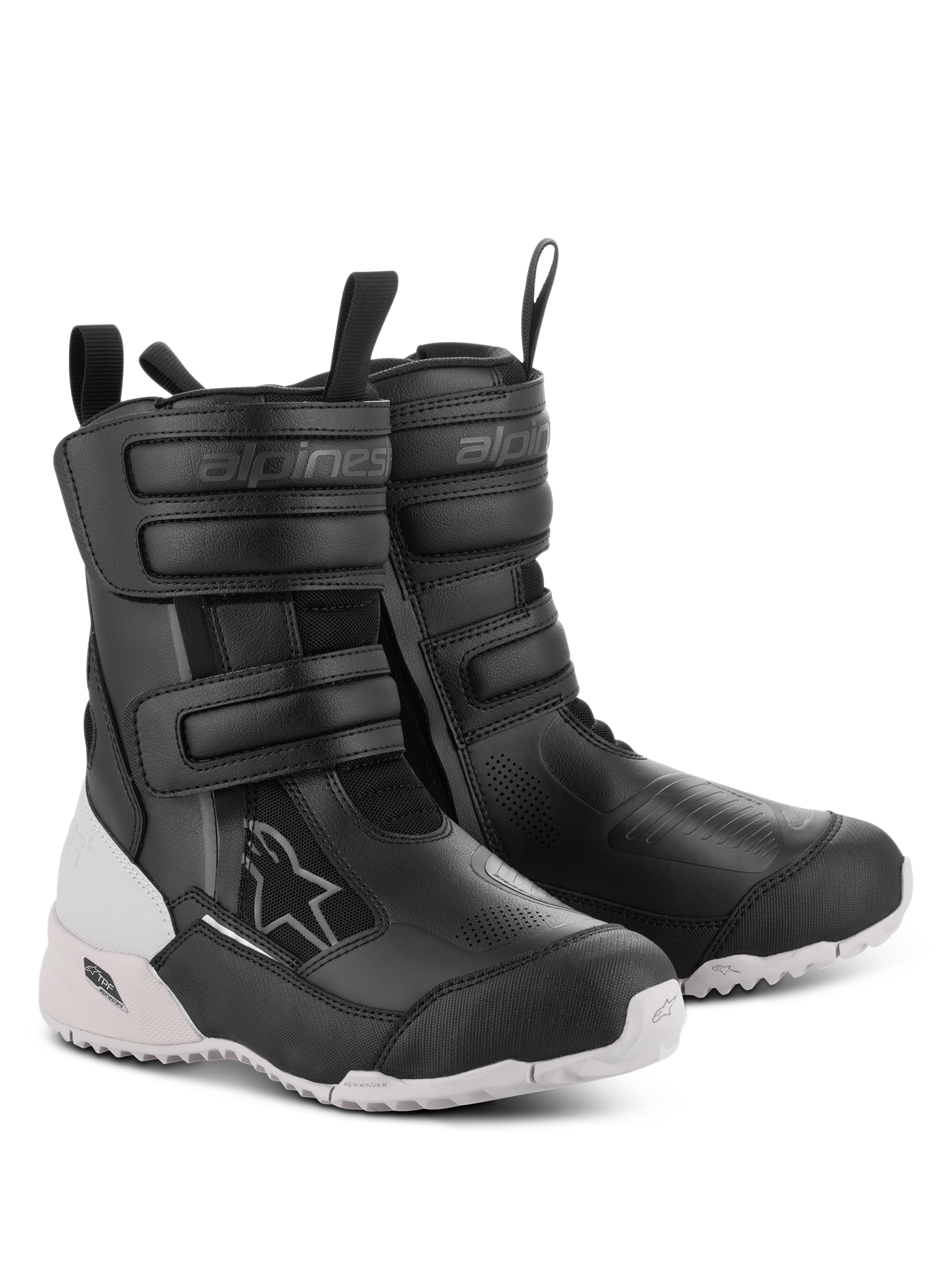 Alpinestars Stella RT-7 Touring Drystar dameslaarzen, motorlaarzen, zwart en wit, voorzien van dubbele klittenbandsluitingen en een dubbele ritssluiting, duurzame constructie van microvezel en textiel, witte robuuste noppenzool met TPF-bescherming, avontuurlijk ontwerp