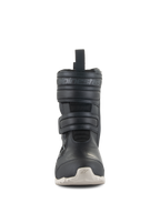 Alpinestars Stella RT-7 Touring Drystar® dameslaarzen, zwarte motor-toerlaarzen met witte zool, vooraanzicht met dubbele klittenbandsluiting en Alpinestars-logo in reliëf, technisch ontwerp voor weg- en adventure-rijden