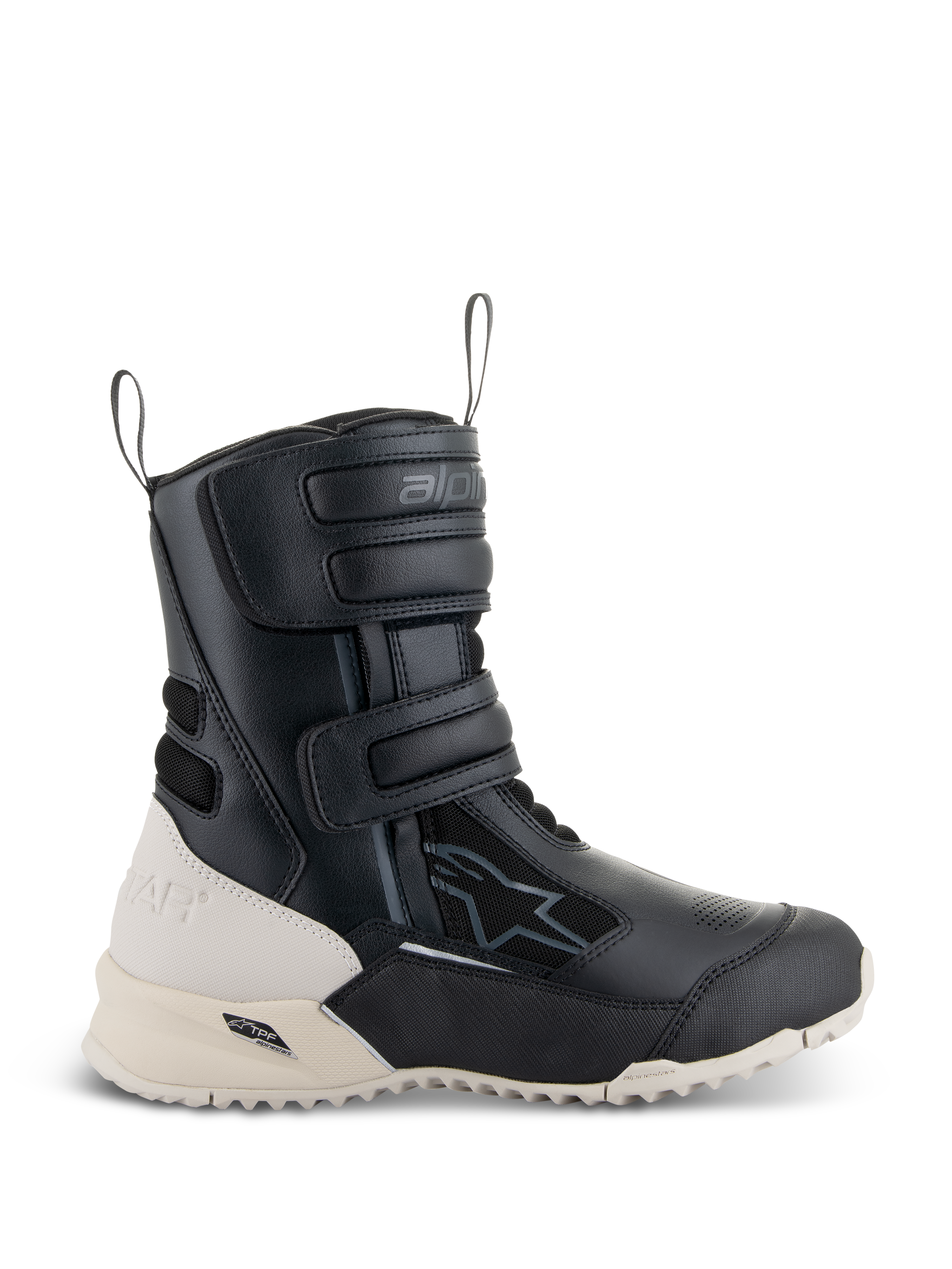Alpinestars Stella RT-7 Touring Drystar motorlaarzen voor dames, motor touringlaarzen, zwart en wit, met drie verstelbare klittenbandsluitingen, treklussen aan de voor- en achterkant en een robuuste noppenzool met TPF-ondersteuningsframe