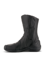 Alpinestars Andes V2 Drystar® laarzen, zwarte motor tourlaarzen, zijaanzicht, waterdichte lederen constructie met versterkte scheenbeschermer en accordeon flex-panelen, adventure motorlaarzen