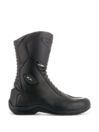 Alpinestars Andes V2 Drystar laarzen, zwarte touring motorlaarzen, hoog model, waterdichte leren constructie, harmonica-stretchpanelen aan de voor- en achterzijde, wit sterlogo en Drystar-branding, stevige zwarte zool, beschermende versterkte enkel en neus