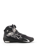 Alpinestars Celer Superair schoenen, motorschoenen, zwart en wit, zijaanzicht met witte grafische patronen en groot Astar-logo, Rotor-sluitingssysteem op de tong, TPU-enkelbescherming met 'ONE GOAL ONE VISION' branding, ademend bovenwerk van textiel voor prestaties bij warm weer